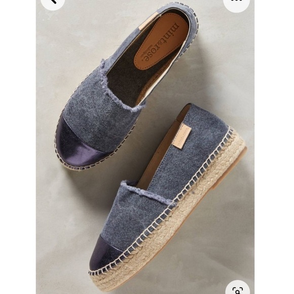 Anthropologie Mint & Rose Amalfi Espadrilles Navy Blue Metallic Cap Toe Size 8 - Picture 16 of 16